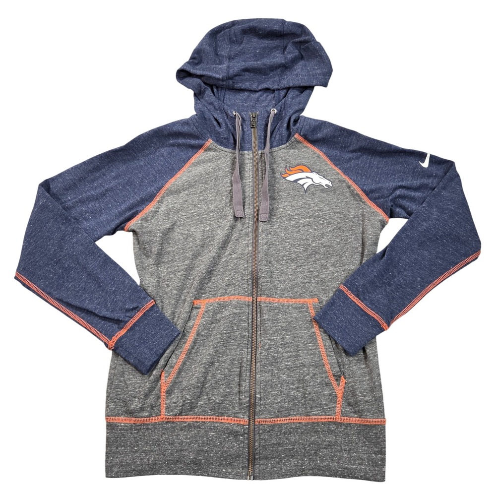 Denver Broncos Hoodie Womens Small Gray Blue Full Zip Nike NFL